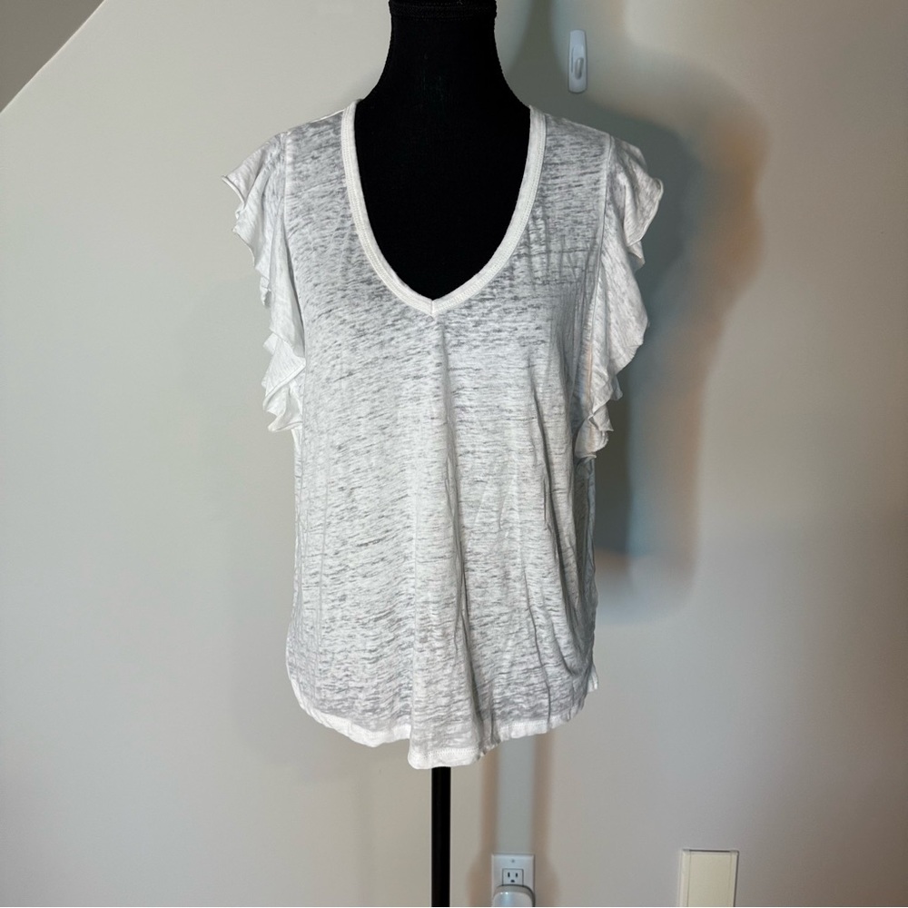 JESSICA SIMPSON White Odin Ruffle Tee Tank Lightweight Semi Sheer V Neck Large - Picture 7 of 10
